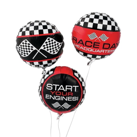 Fun Express Racing Print Mylar Balloon Set - Vibrant Party Decor for Birthdays Races and Special Occasions - Perfect for Events Celebrations and Photo Shoots - Multi-Color - 3 Pieces
