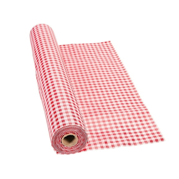 Fun Express Red Gingham Tablecloth Roll  Ideal for Weddings BBQs  Parties and Holiday Celebrations  Easy-Cut for Custom Fit Durable and Reusable  Perfect for Outdoor and Indoor Events  1 Piece