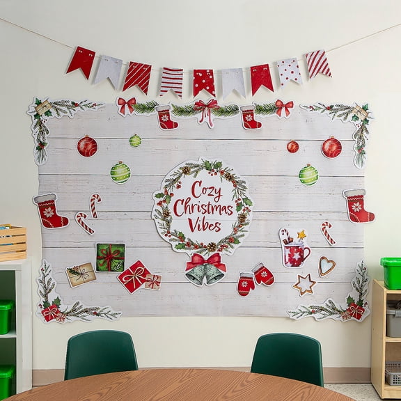 Red & Green Cozy Christmas Vibes Classroom Bulletin Board Set - 40 pieces