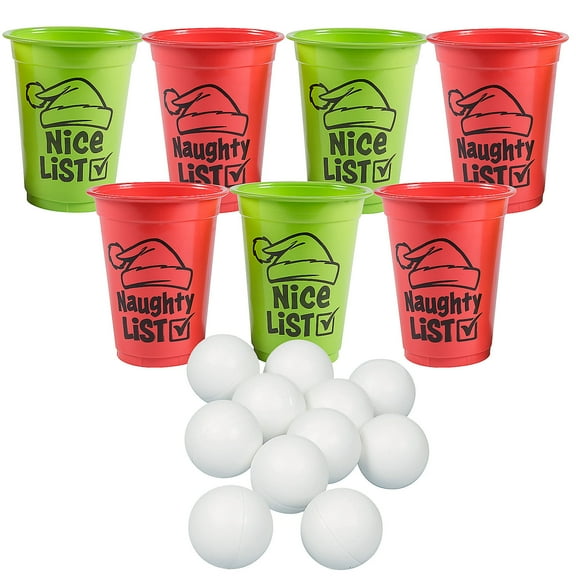 Fun Express Red & Green Naughty or Nice Cup & Table Tennis Beer Pong Game Kit 62 Pieces