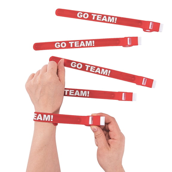 Fun Express Red Team Spirit Whistle Slap Bracelets Party Favors, 6 Count