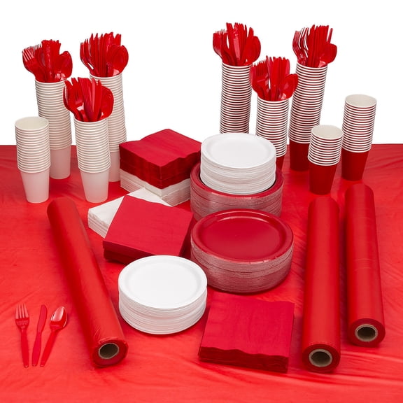 Fun Express Red & White Disposable Tableware Kit Mega Bulk 1973 Pieces