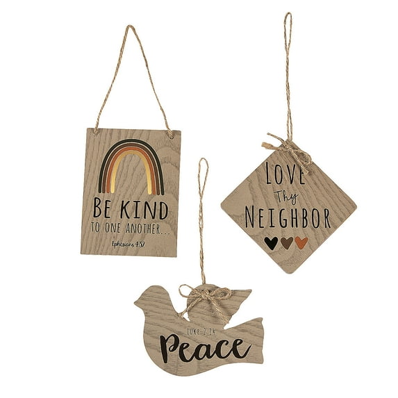 Fun Express Religious Be Kind Bible Verse Wood Christmas Ornaments - 12 Pc.