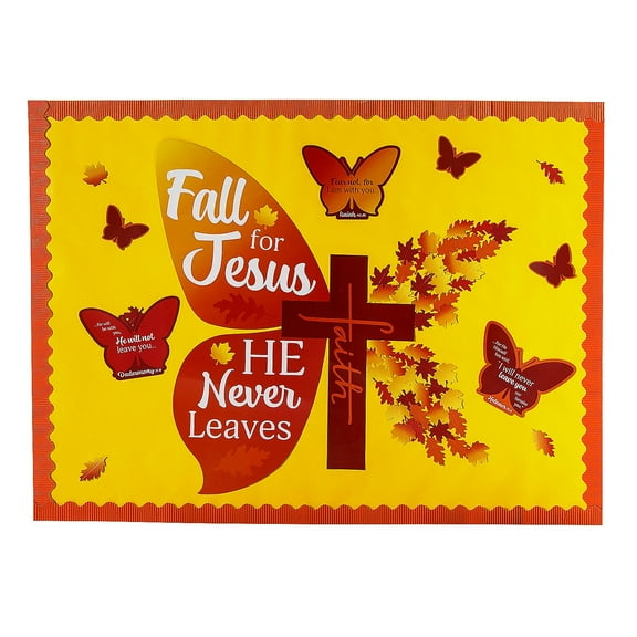 Fun Express Religious Fall Butterfly Classroom Bulletin Board Set - 71 Pieces