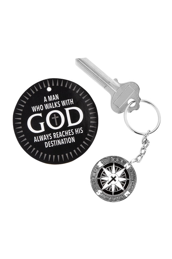 Religious Fathers Day Compass Charm Keychains with Card - 12 Pieces