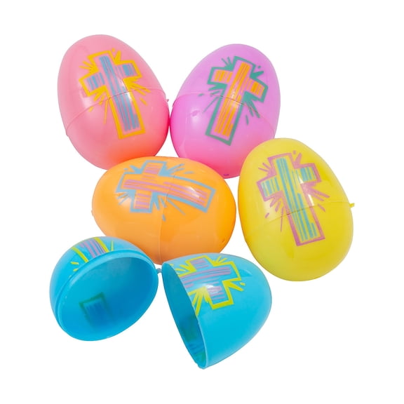 Fun Express Religious Pastel Plastic Easter Eggs 2 1/4" - Bulk 72 Pc