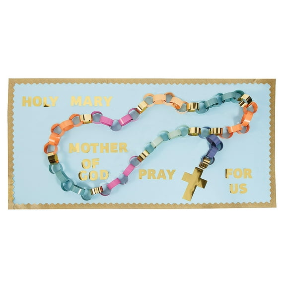 Fun Express Religious Rosary Paper Chain Classroom Bulletin Board Decorating Set - 89 Pieces
