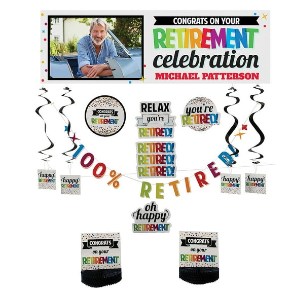 Fun Express Retirement Photo Custom Banner Decorating Kit - 13 Pieces