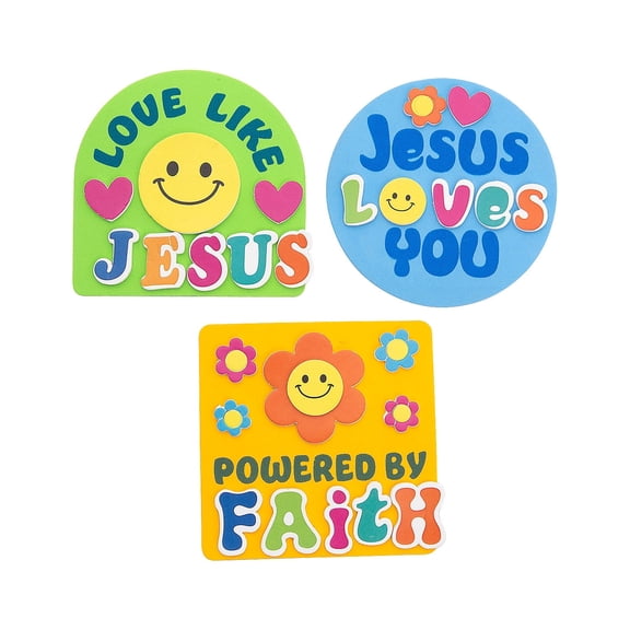 Fun Express Retro Faith Magnet Craft Kit - Create 12 Unique Magnets with Inspirational Designs Easy DIY Craft for Kids - Perfect for Group Activities Multicolor - 12 Pieces