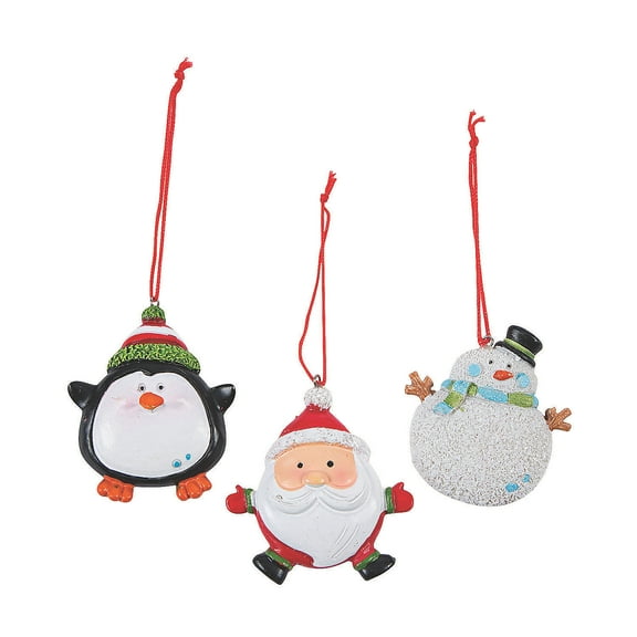 Fun Express Round Multi-color Resin Christmas Character Ornaments, 12 Count