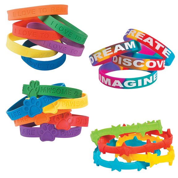 Fun Express Rubber Bracelet Assortment, Bulk 96 Pc