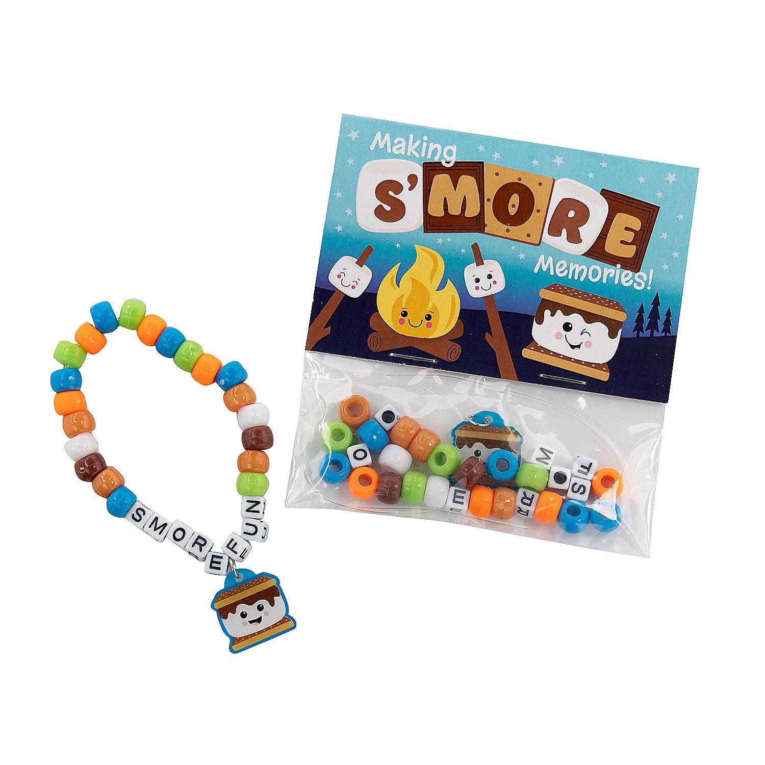 Fun Express S'More Fun Camp Beaded Charm Bracelet Handout Craft Kit - Makes 12, Vacation Bible School Supplies