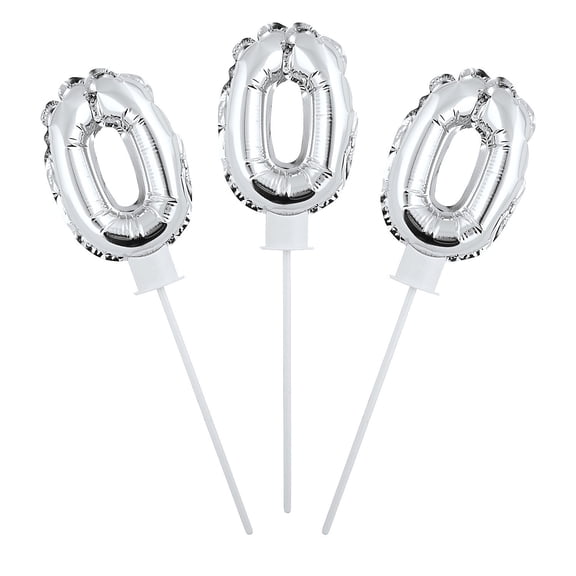 Fun Express Self-Inflating Silver Number 0 6" Mylar Balloons - 6 Pc
