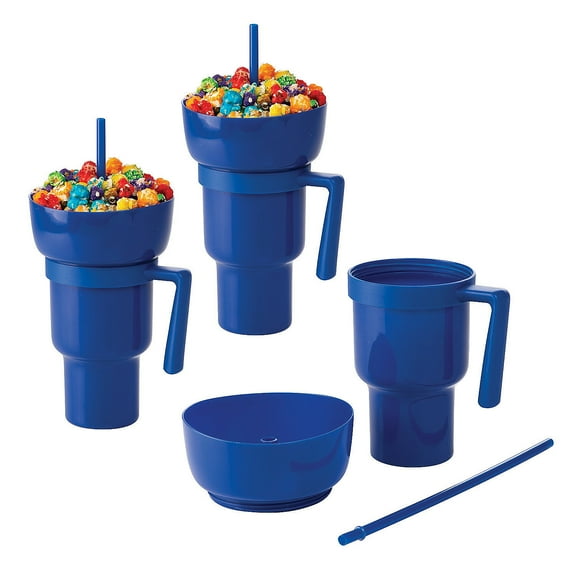 Fun Express Set of 6 Snack & Drink 2-in-1 Combo Royal Blue Reusable Tumbler Cups 18 Pc.