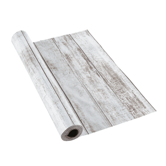 Fun Express Shiplap Plastic Tablecloth Roll, 100 feet Long, Rustic Party Supplies and Decor
