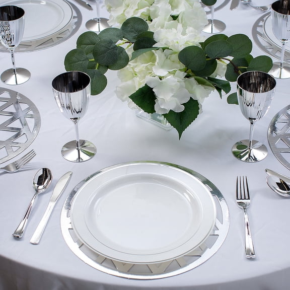 Fun Express Silver Geometric Charger & Dinner Plate Kit for 24 Guests