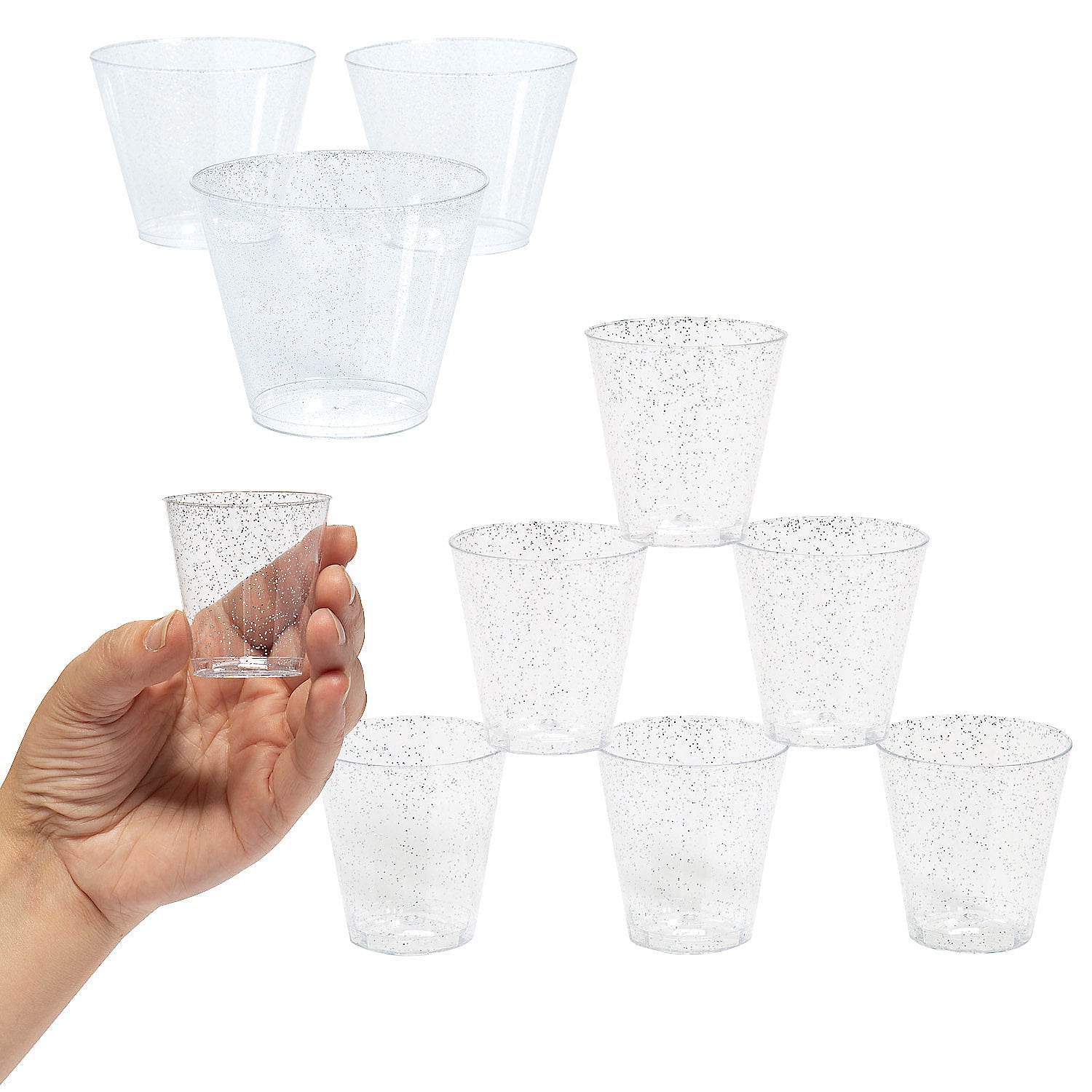 Fun Express Silver Glitter Plastic Shot Glass & Cup Kit 100 Count ...