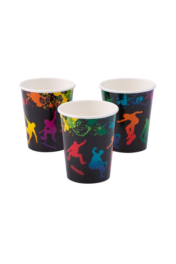 Skateboard Party Kick Flip Disposable Paper Cups 9 oz - 8 Ct