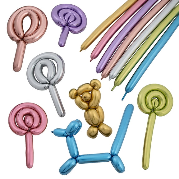 Fun Express Skinny Chrome 60" Latex Balloons Bulk 140 Pc