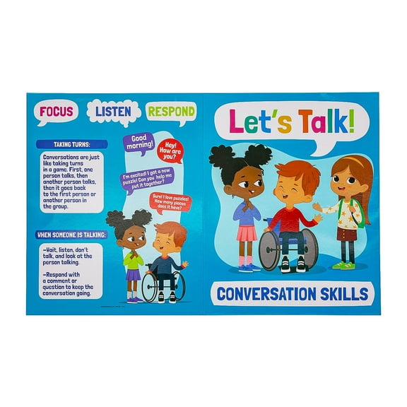 Fun Express Social Emotional Learning Conversation Skills Pocket Folders with Checklist Sheets - 3 Pieces