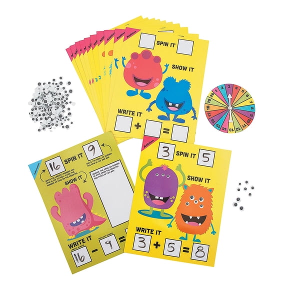 Fun Express Spin Write Show It Dry Erase Monster Math Mats Kit -524 Pieces