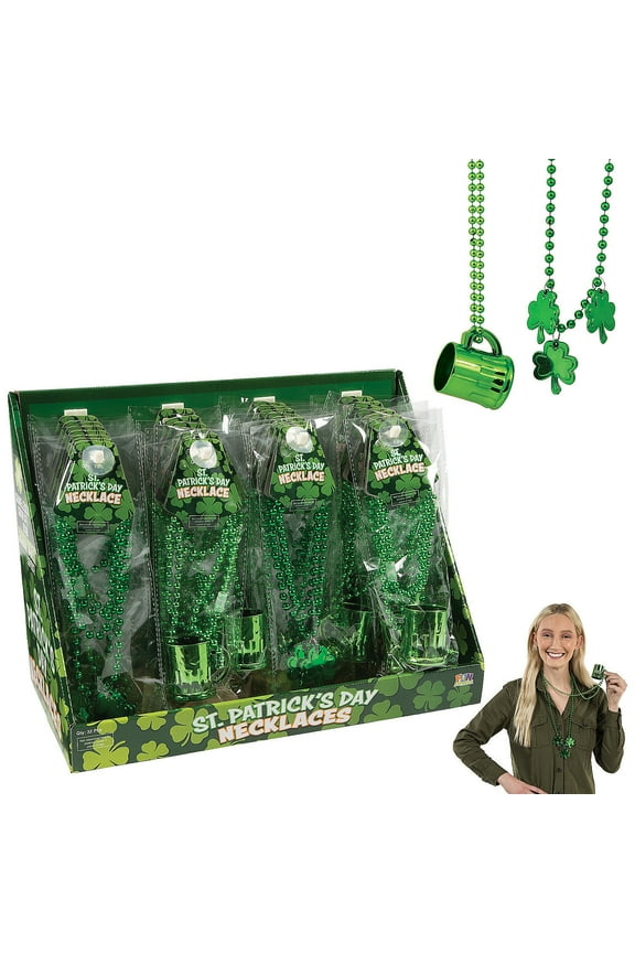 St. Patricks Day Beaded Shamrock & Shot Glass Necklaces
