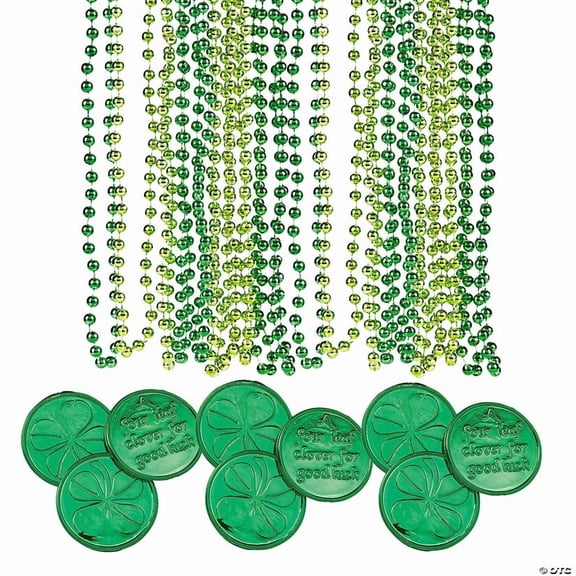 St. Patricks Day Green Plastic Beads & Coins Kit 192 Pieces