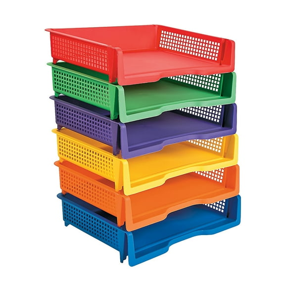 Fun Express Stackable Plastic File Organizer, Assorted Colors, 6 Count