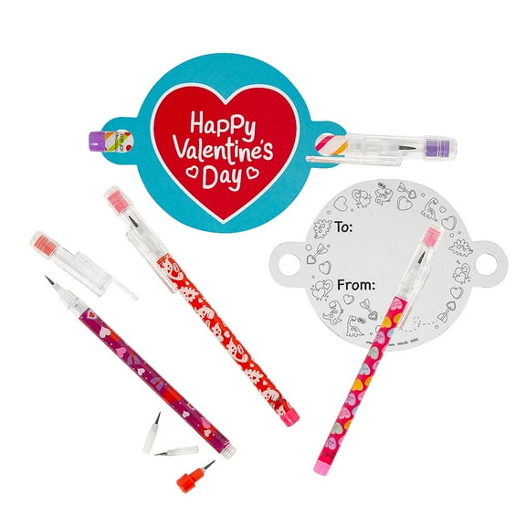Fun Express Stacking Pencil Valentine Exchanges with Card - 24 Pc