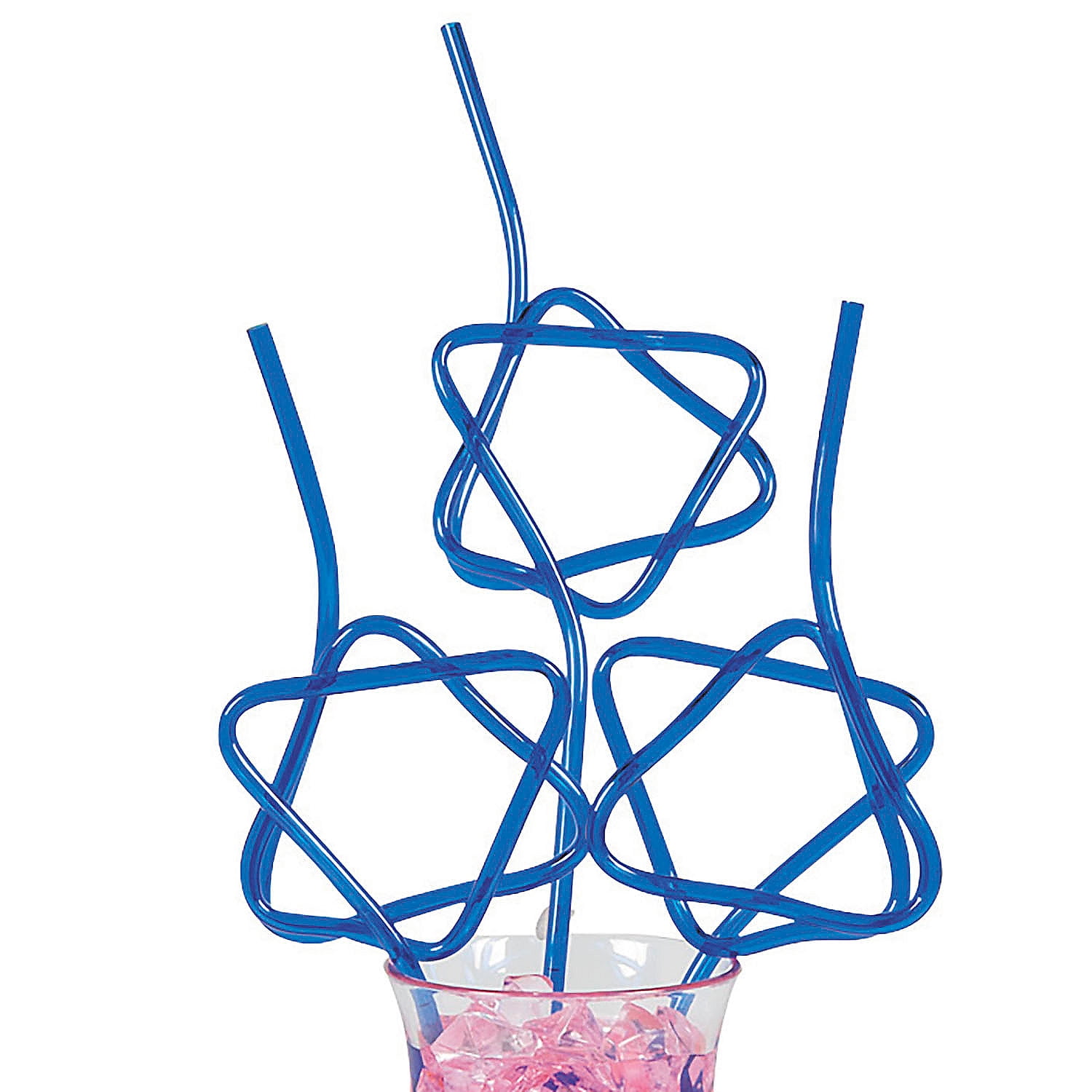 Three straws shaped like Stars of David in a cup
