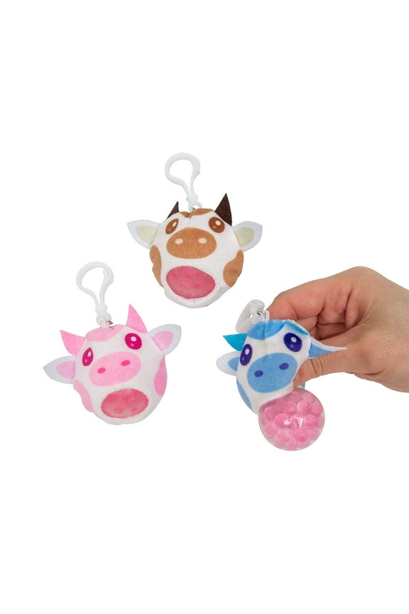Stuffed Cow Gel Bead Squeeze Toy Backpack Clip Keychains
