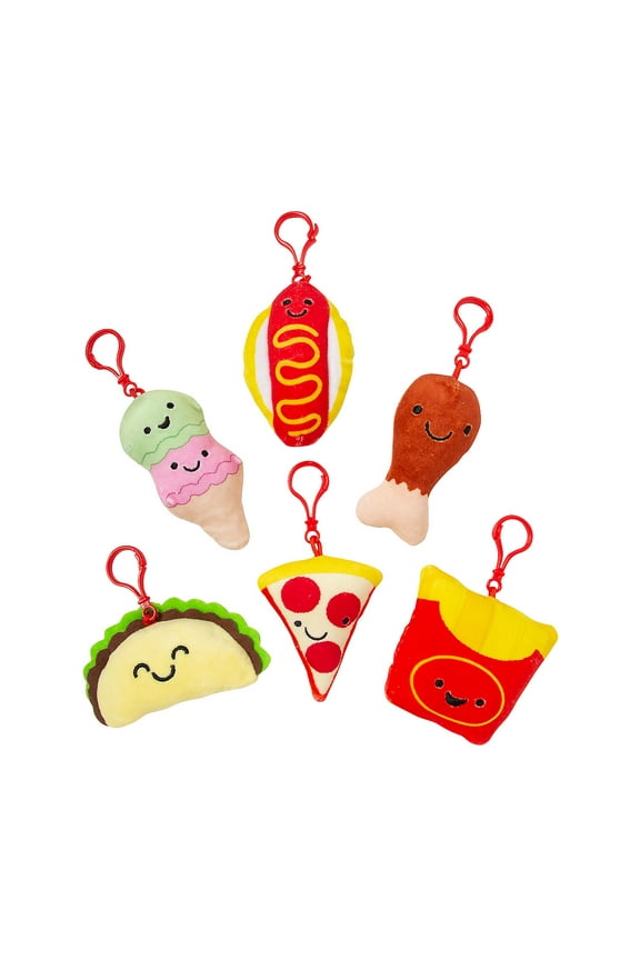 Stuffed Fast-Food Backpack Clip Keychains - 12 Pieces