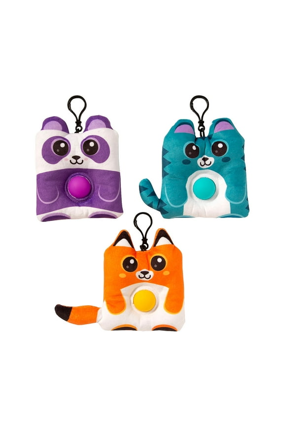 Stuffed Zoo Animal Lotsa Pops Popping Toy Backpack Clip Keychains - 12 Pieces