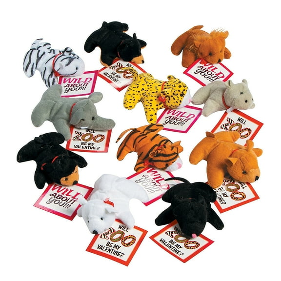 Fun Express Stuffed Zoo Animal Valentine Exchanges with Card for 25