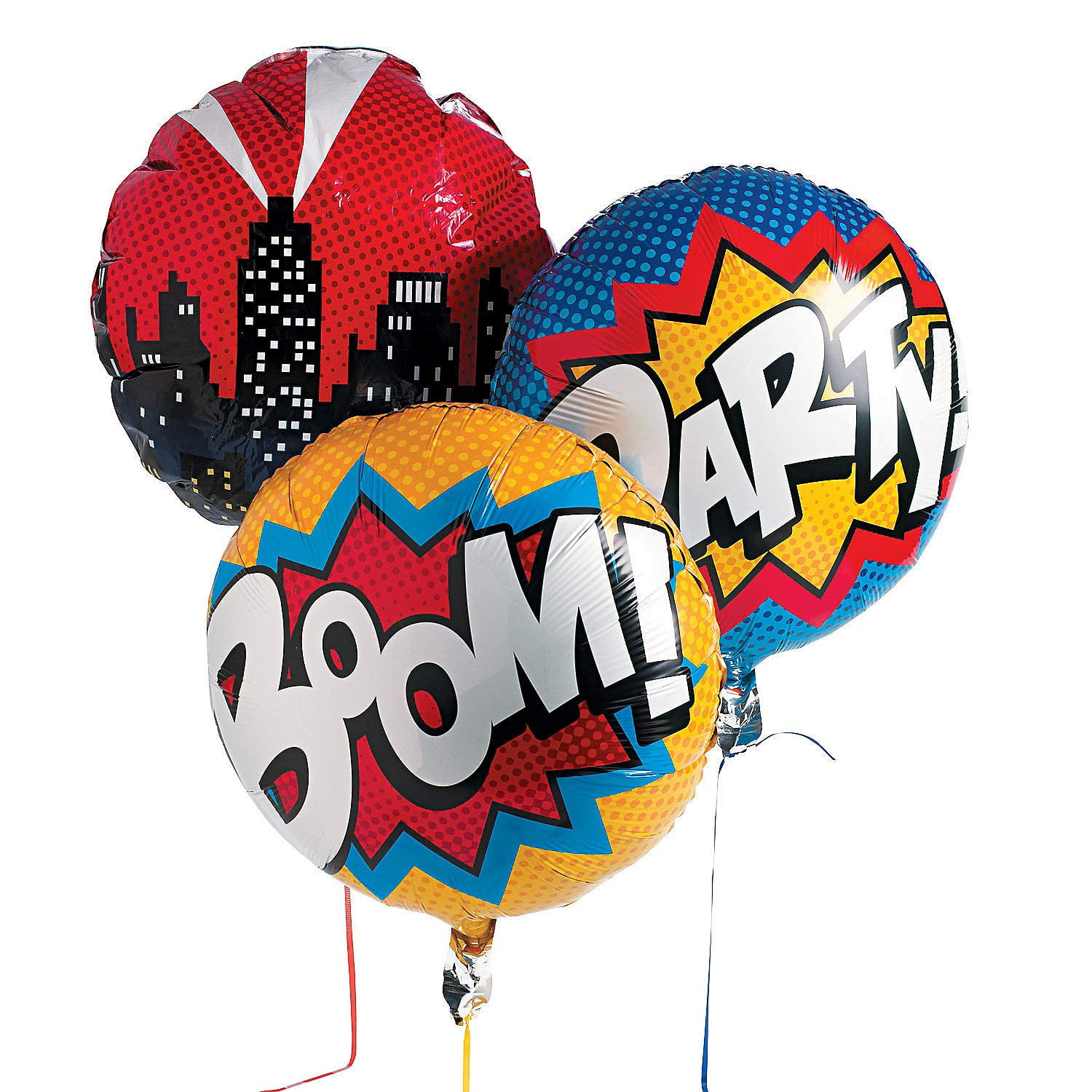 Fun Express Superhero Mylar Balloon 18 ZLK1inch - City Scape and Comic Designs - Birthday Party Decor - VBS Vacation Bible School Supplies/Decor Set - 3 Pieces
