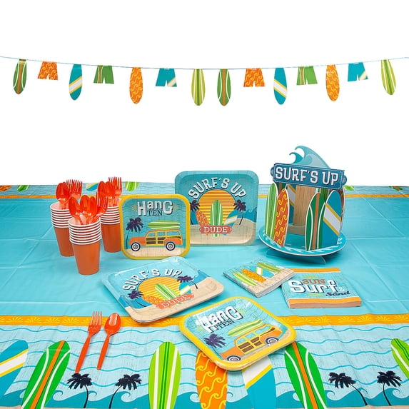 Fun Express Surf’s Up Party Tableware Kit for 8 Guests