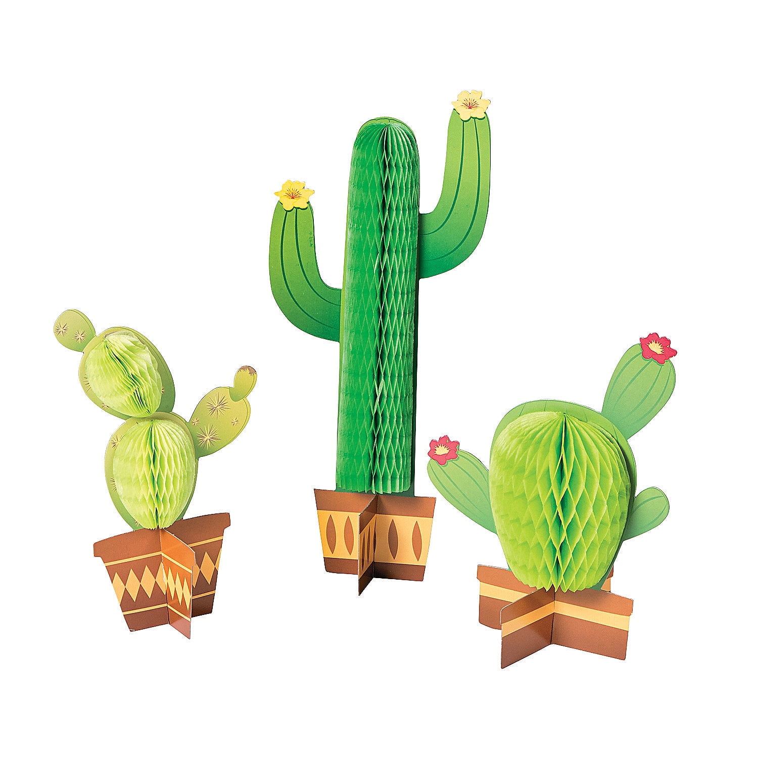 Fun Express Tissue Cactus Centerpiece Set - Vibrant Green Party Decor for Themed Celebrations Birthdays Receptions Bridal Showers Special Occasions - Perfect Fun Creative Party Decorations - 3 Pieces