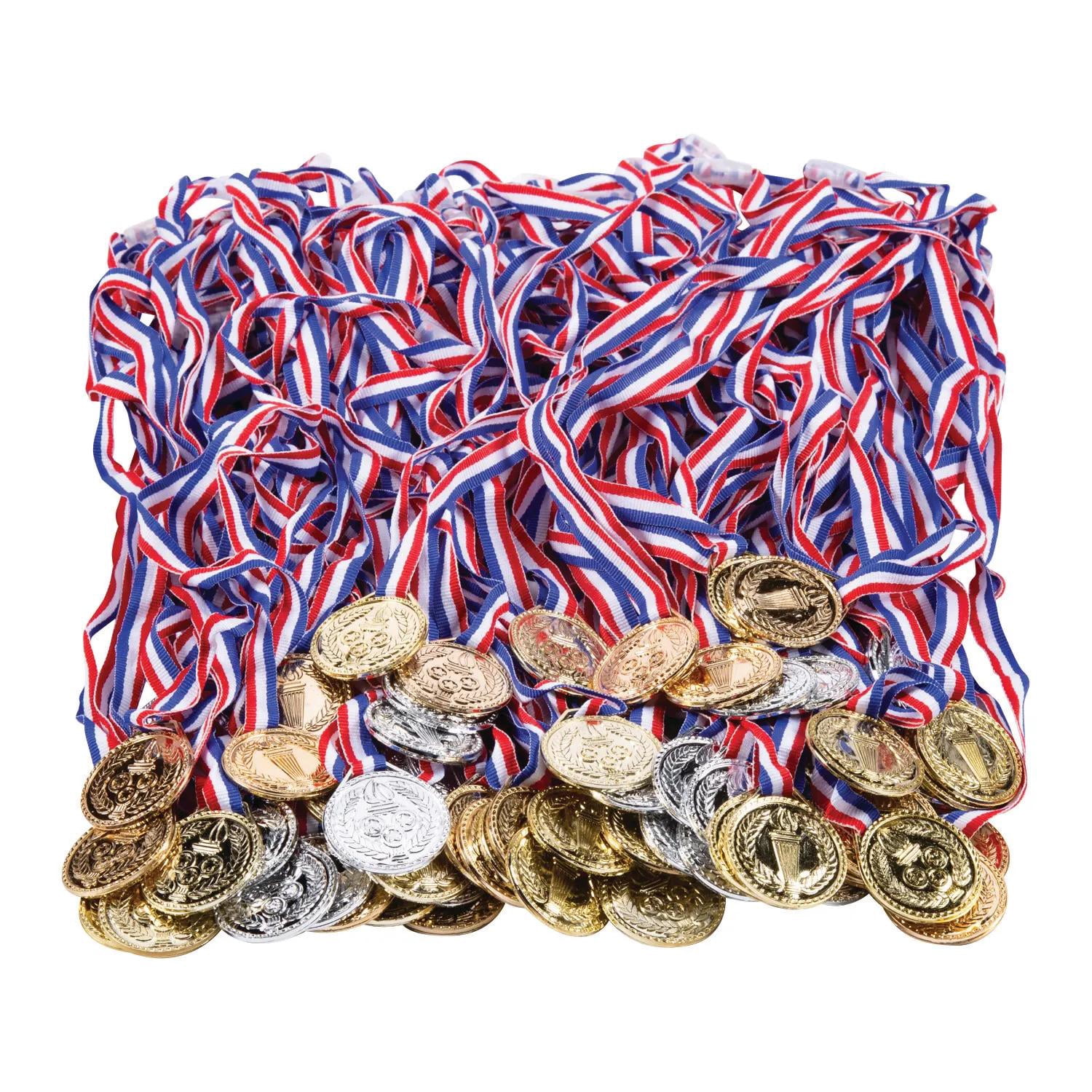 1 1/2" Bulk 72 Pc. Torch Plastic Award Medals with Striped Ribbon