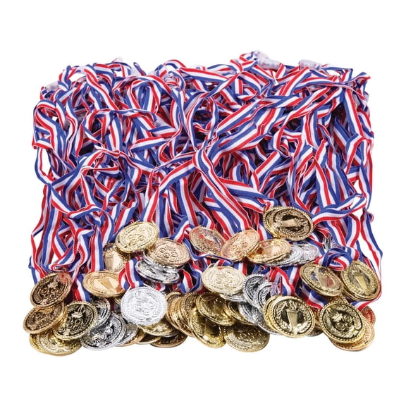 1 1/2" Bulk 72 Pc. Torch Plastic Award Medals with Striped Ribbon