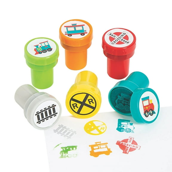 Fun Express Train Kids Stampers Set - Colorful and Fun Stationery for Birthdays Crafts & Party Favors - Ideal for Creative Activities Classroom Projects and Special Occasions - Perfect for Kids - 24