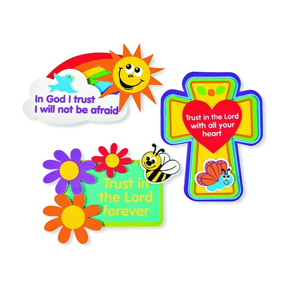 Fun Express Trust In The Lord Magnet Craft Kit  12 DIY Religious Craft Magnets for Kids Includes Magnets & Supplies Perfect for Sunday School Church and Faith-Based Activities  12 Pieces