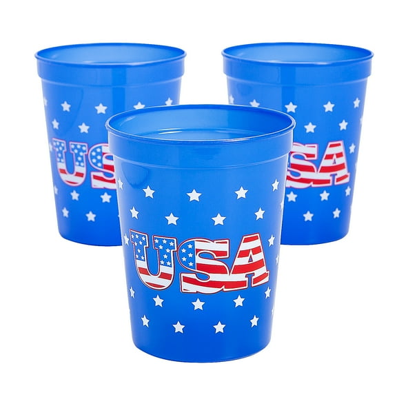 16 oz. USA Patriotic American Flag Reusable Plastic Tumblers - 12 count