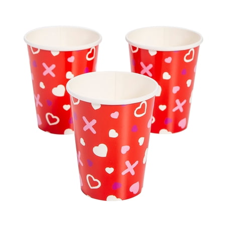 Fun Express Valentine’s Day XOXO Hearts Paper Party Cups - 8 Ct