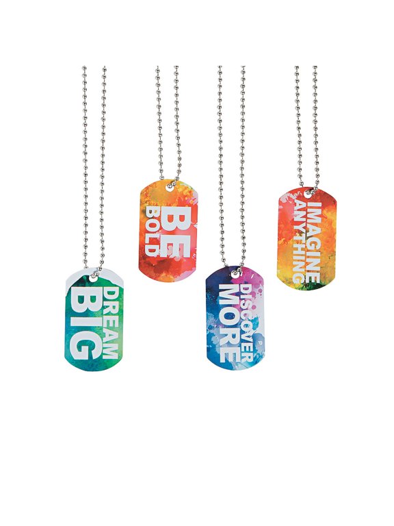 Fun Express - Watercolor Dog Tag Necklaces - Jewelry - Necklaces - Dog Tag Necklaces - 12 Pieces