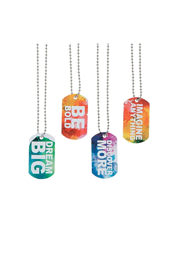 Fun Express - Watercolor Dog Tag Necklaces - Jewelry - Necklaces - Dog Tag Necklaces - 12 Pieces