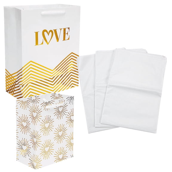 Fun Express Wedding Gift Bags with Tissue Paper Kit, 72 Pieces