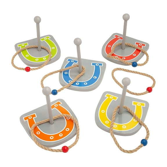 Fun Express Western Horseshoe Ring Toss Game - Classic Outdoor Fun for Family Gatherings, Parties & Backyard Games - Includes 5 Horseshoes & 2 Rings - Perfect for All Ages - 7 Pieces