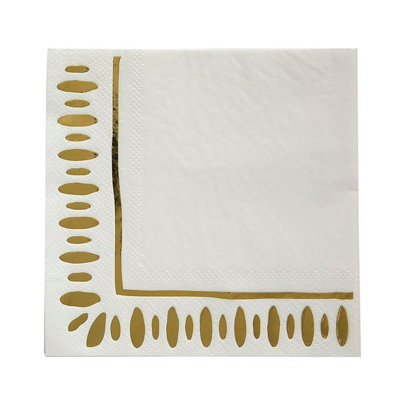 White & Gold Beverage Napkins - 16 count