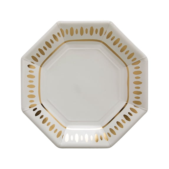 Fun Express White & Gold Party Paper Dinner Plates - 8 Pc
