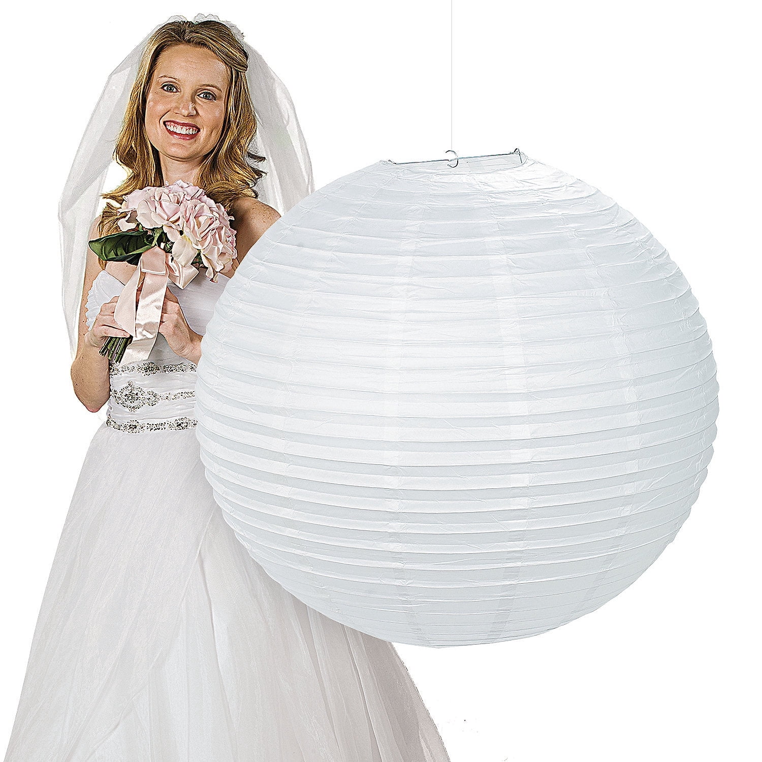 Fun Express Party Lanterns and Hanging Pom Poms White Paper 1-Count 30 Inch